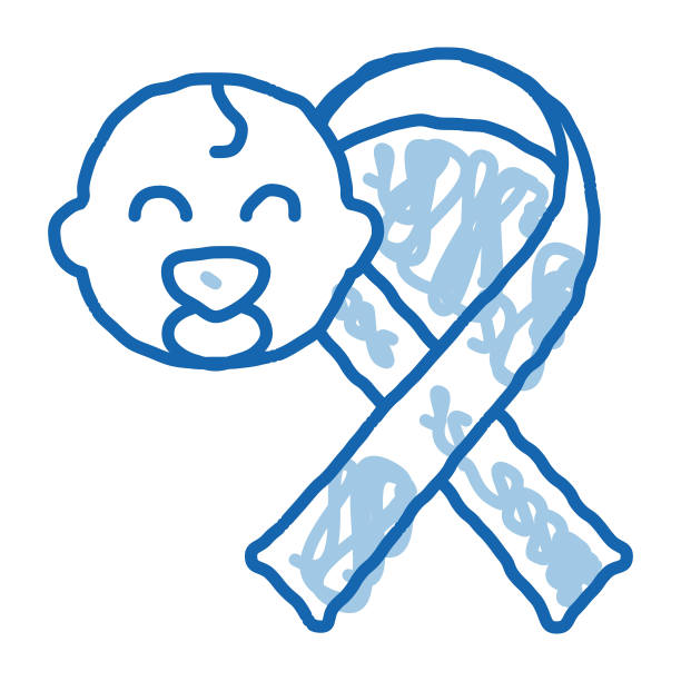 感染艾滋病毒的新生儿涂鸦图标手绘插图图片下载