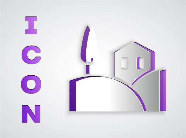 剪纸村景观图标孤立在灰色图片下载