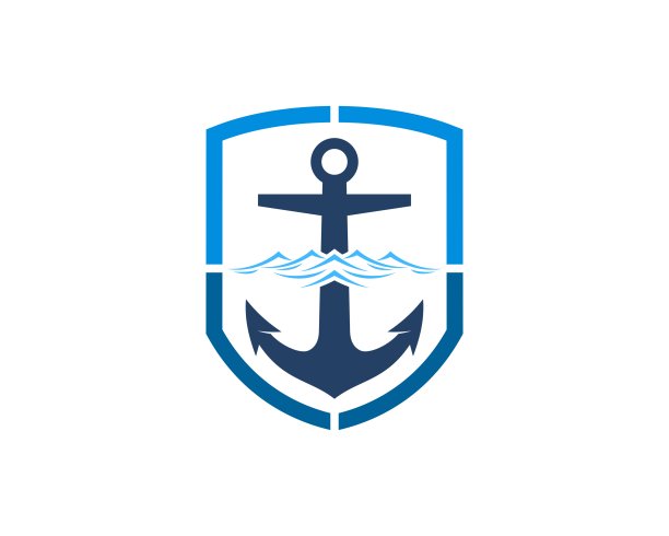 保护盾内有锚和海滩波浪图片下载