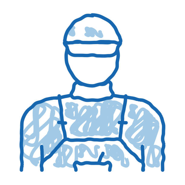 瓷砖堆垛工人涂鸦图标手绘插图图片下载