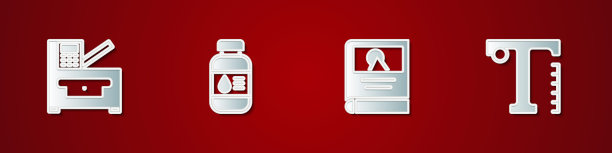 设置复印机，打印机墨水瓶，相册库和文字图标。向量图片下载