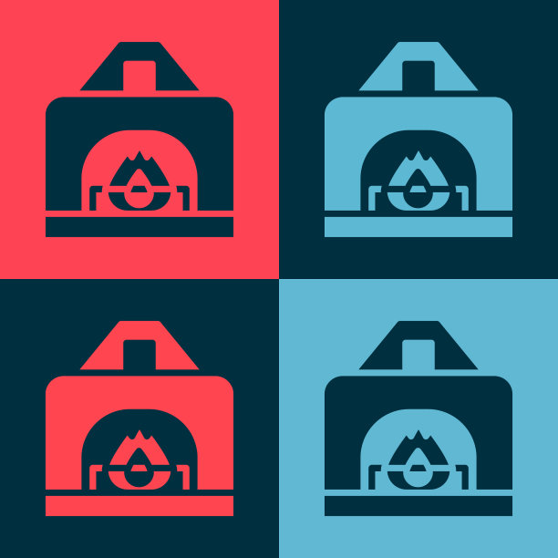 波普艺术室内壁炉图标孤立的颜色图片下载