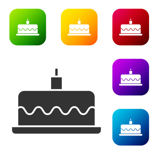 黑色蛋糕与燃烧的蜡烛图标孤立图片下载