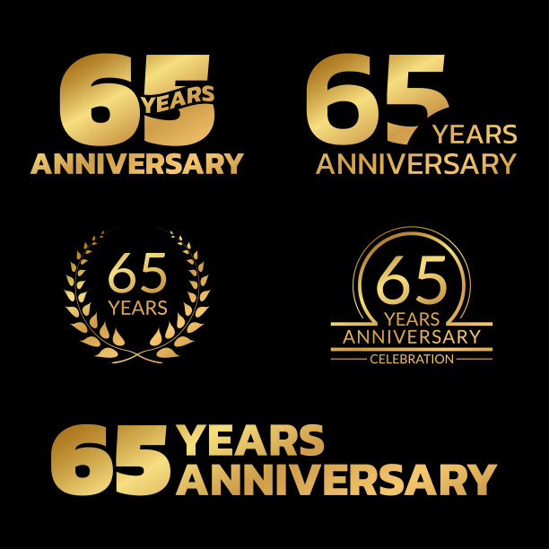65周年纪念图标或标志集。65岁生日庆祝徽章或标签的请柬，周年纪念设计。矢量插图。图片下载