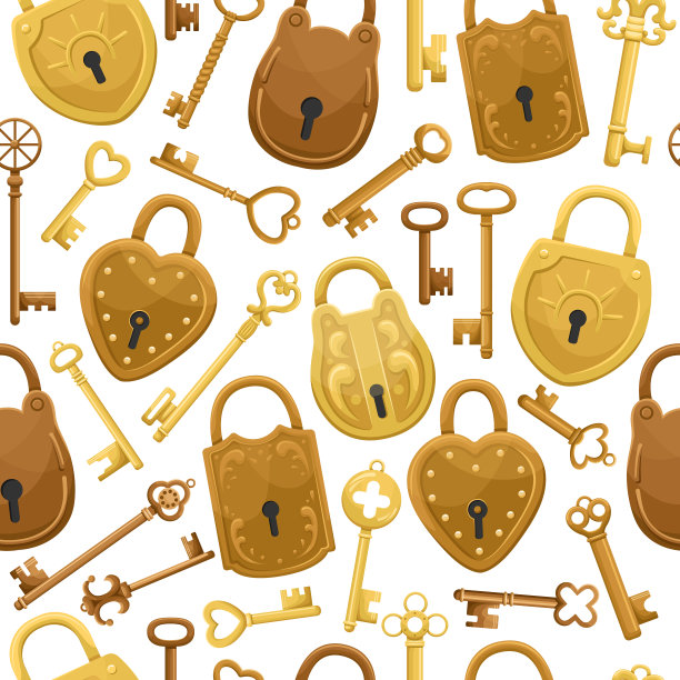 无缝模式与复古的钥匙和锁。图片下载