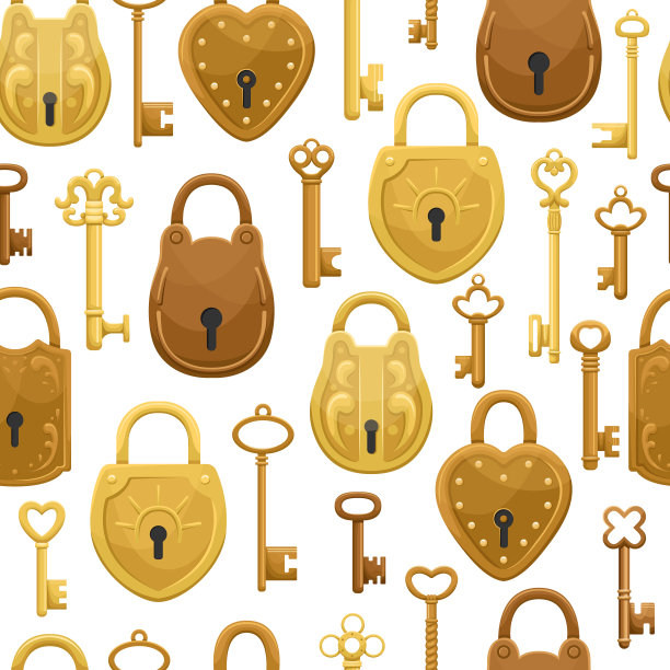 无缝模式与复古的钥匙和锁。图片下载