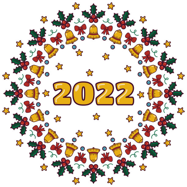 新年祝福花圈插图。一品红和槲寄生花图片下载