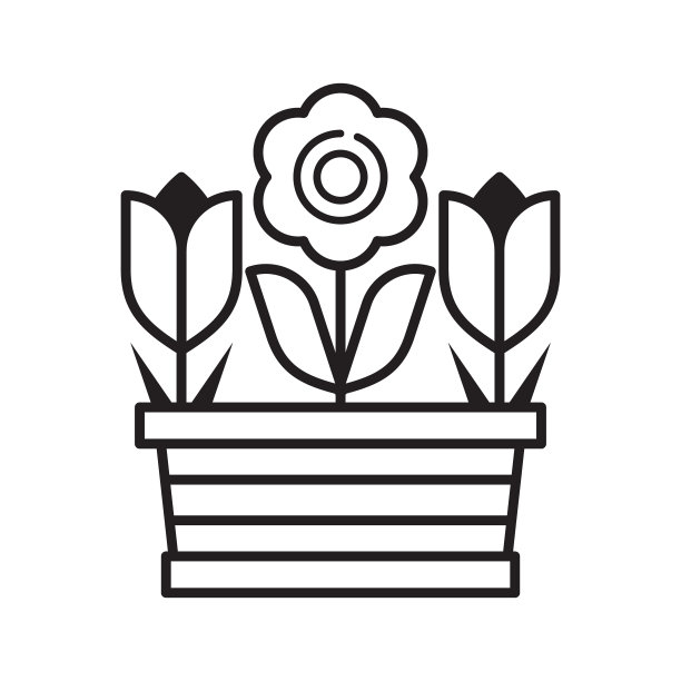 春季郁金香花盆线条艺术图标图片下载