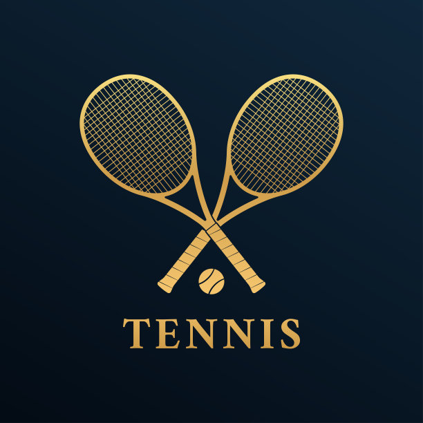 网球标志设计或图标与两个球拍和网球交叉。矢量插图。图片下载