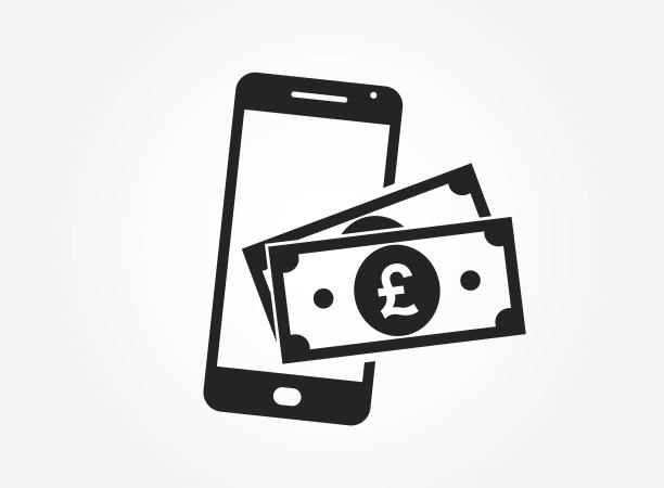 手机支付图标。智能手机上的英镑钞票图片下载