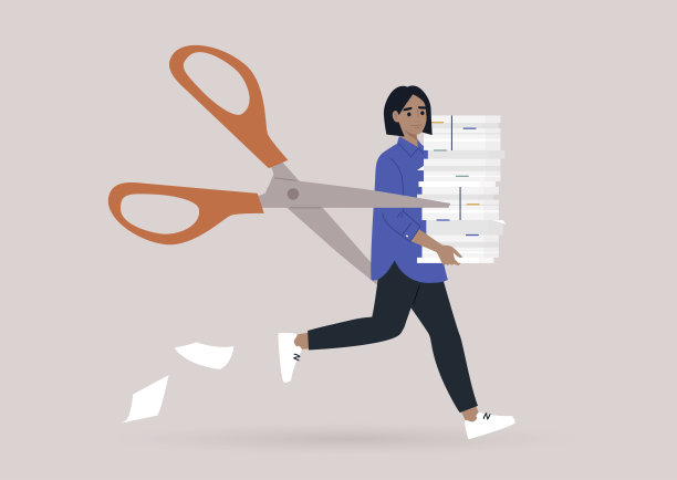 一个裁员的概念，一个年轻的女性角色被一把剪刀猎杀图片下载