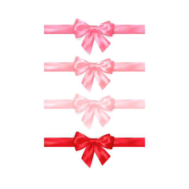 设置现实的亮红色和粉色蝴蝶结孤立图片下载