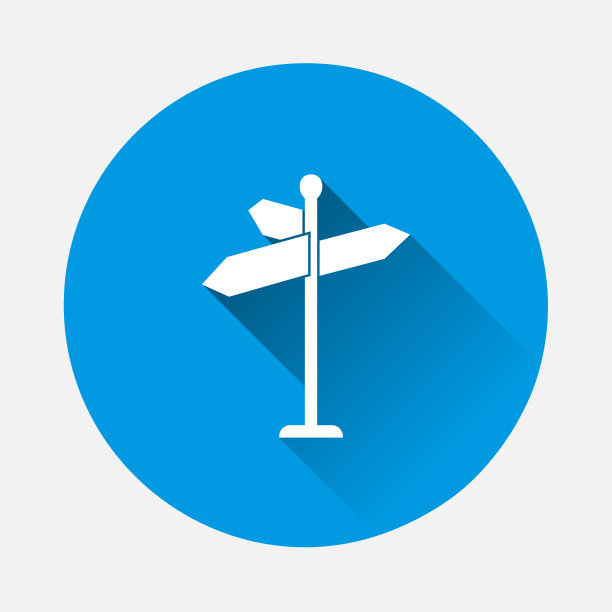 矢量指针方向图标上的蓝色背景。平面图像与长阴影。图片下载