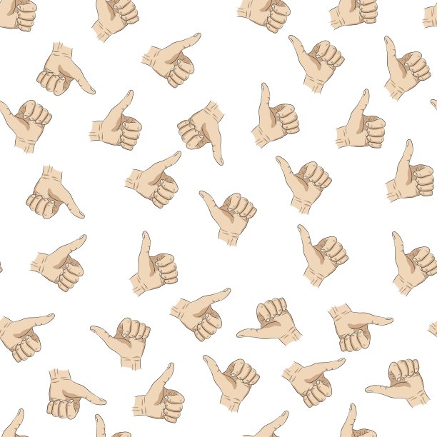 无缝模式的手与弯曲的拇指离开。图片下载