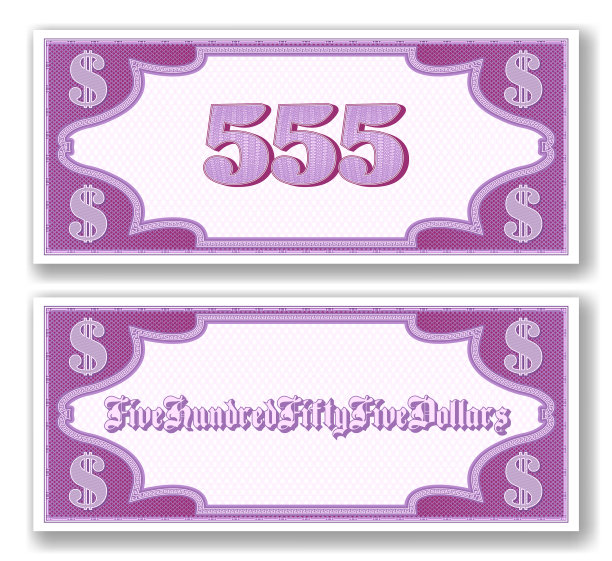 纸张样本证书，正面555美元图片下载