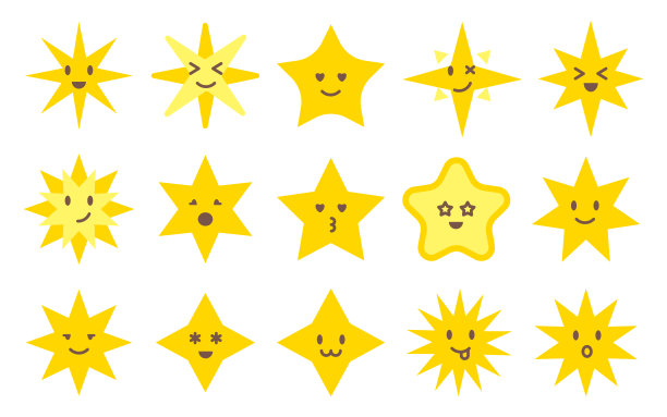 彩色的星星矢量与和蔼可爱的面孔图片下载