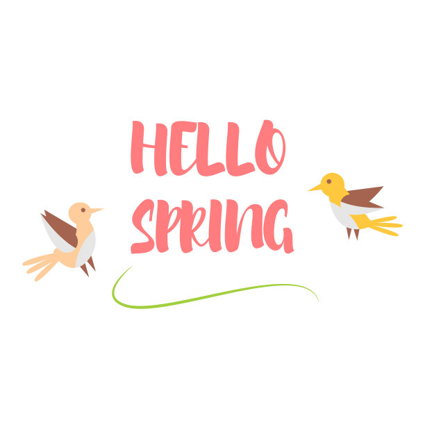可爱的插图你好春天与周围的鸟。平面风格的插图。图片下载