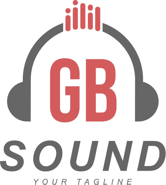 标志采用Gb字母设计，带有耳机图标图片下载