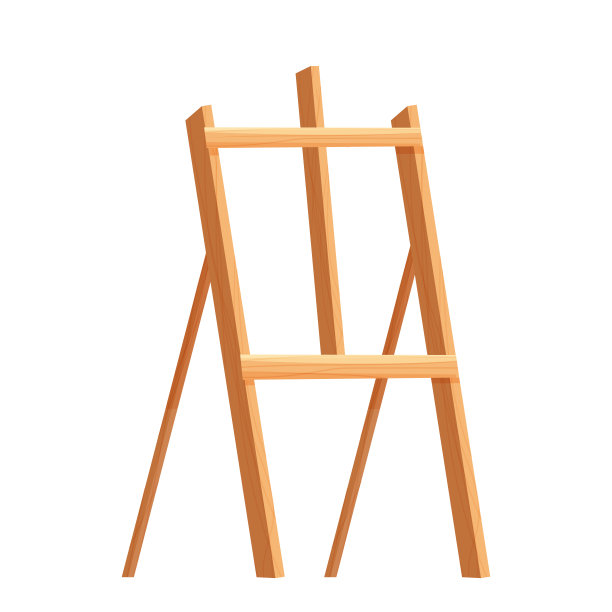木制画架空空白纸模拟卡通风格孤立在矢量白色插图。艺术家设备，广告牌。图片下载