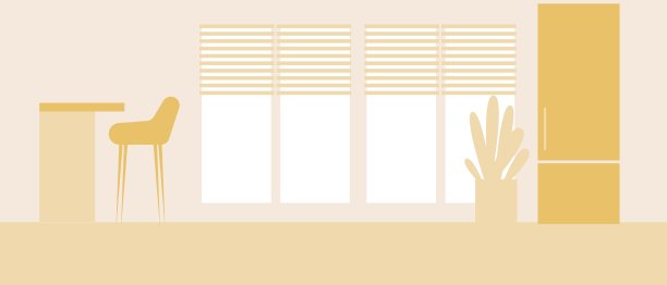 厨房内部，模板覆盖，平面矢量股票插图复制空间，室内空间和没有人图片下载