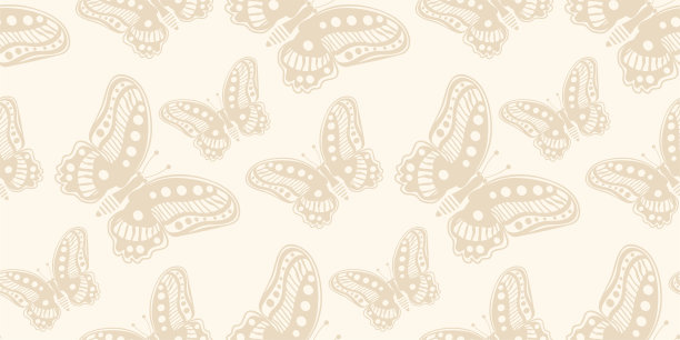 抽象的背景图案与装饰蝴蝶米色背景，壁纸。无缝模式,纹理。矢量图形图片下载