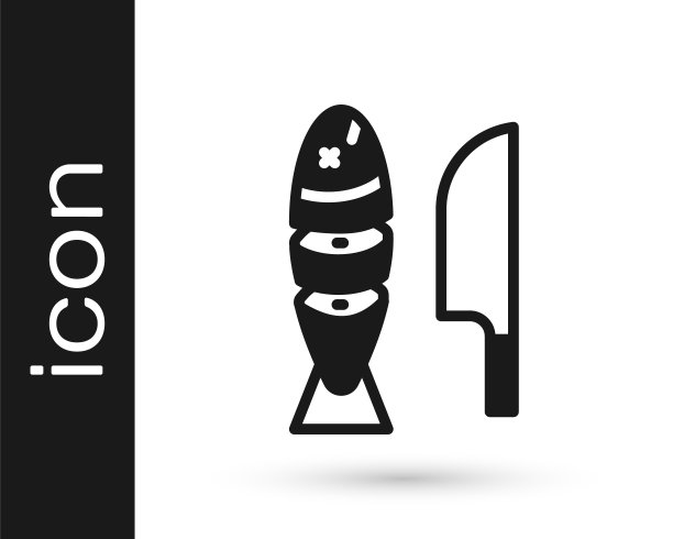 黑鱼切片与刀图标孤立在白色背景。向量图片下载