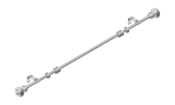 矢量插图檐口窗帘孤立在白色背景。逼真的金属窗帘杆和配件图标在平面卡通风格。用于室内设计的新型带环窗帘杆。图片下载