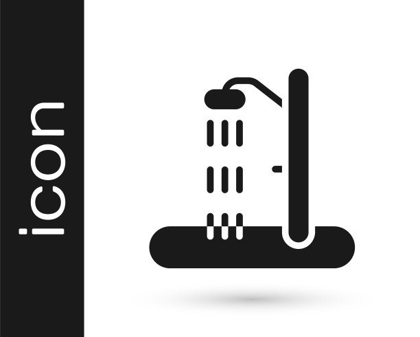 黑色海滩淋浴图标孤立的白色背景。向量图片下载