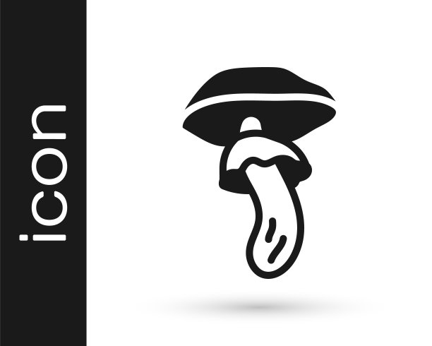 黑色裸盖菇素蘑菇图标孤立在白色背景。迷幻幻觉。向量图片下载