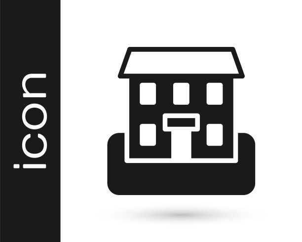 黑色学校建筑图标孤立在白色背景上。向量图片下载