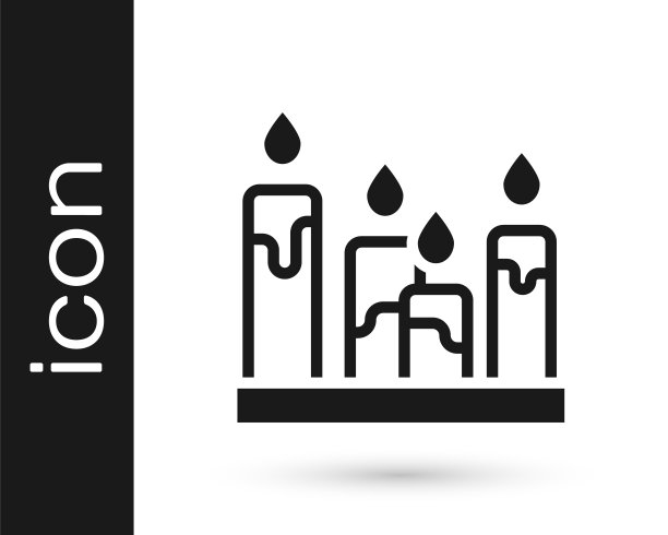 黑色燃烧的蜡烛图标孤立在白色的背景。燃烧火焰的圆柱形芳香蜡烛棒。快乐的万圣节派对。向量图片下载