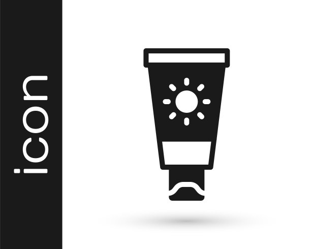 黑色防晒霜在管图标孤立在白色背景。保护皮肤免受太阳紫外线照射。向量图片下载