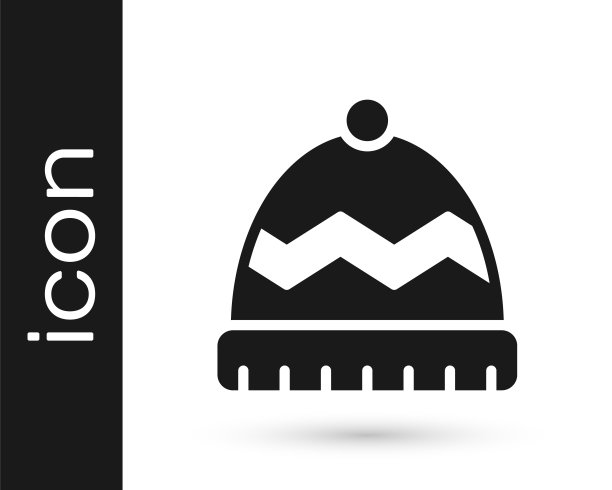 黑色冬季帽子图标孤立在白色背景上。向量图片下载