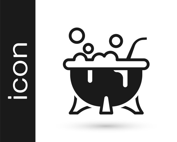 黑色万圣节女巫坩埚图标孤立的白色背景。快乐的万圣节派对。向量图片下载