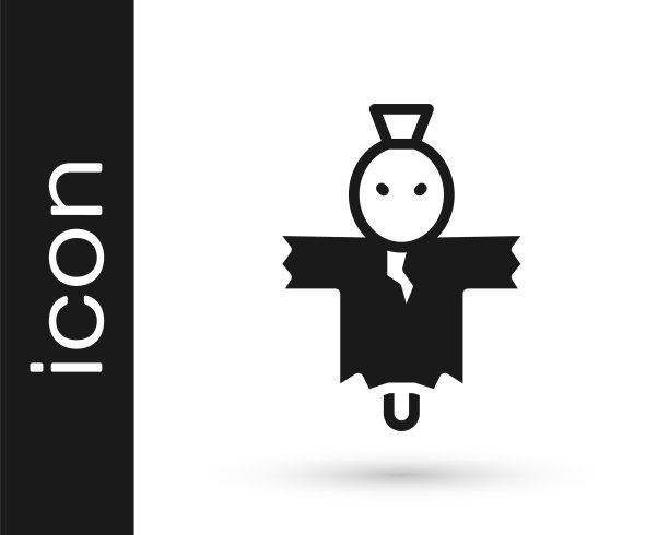 黑色稻草人图标孤立在白色背景。快乐的万圣节派对。向量图片下载