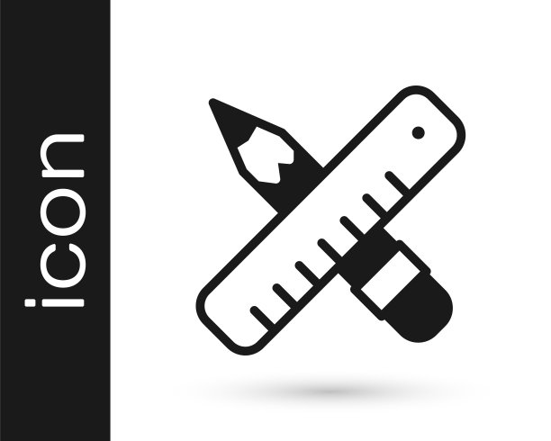 黑色交叉尺和铅笔图标孤立在白色背景。直尺的象征。绘画和教育工具。向量图片下载