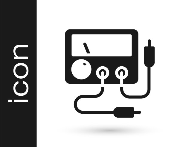 黑色安培表，万用表，电压表图标隔离在白色背景上。电流测量仪器。向量图片下载