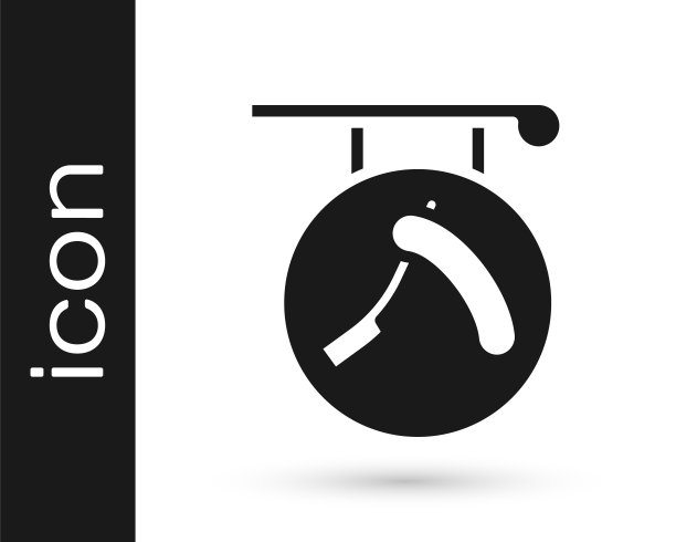 黑色理发店与剃刀图标孤立的白色背景。美发师标志或招牌。向量图片下载