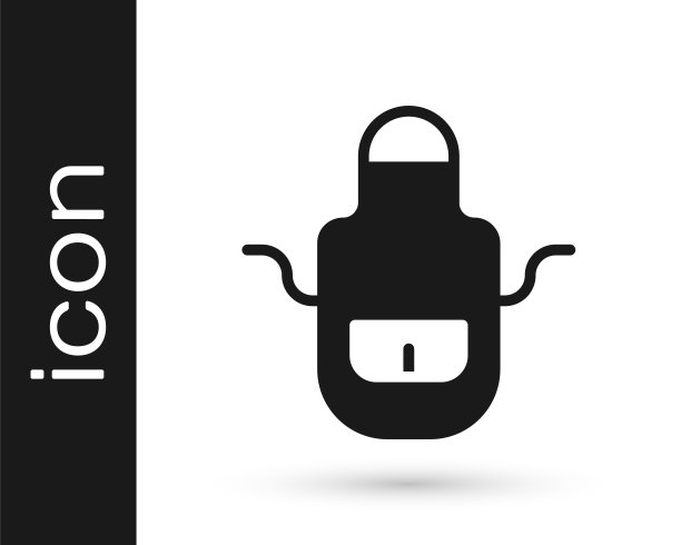 黑色的理发师围裙图标孤立的白色背景。有口袋的理发师的围裙。向量图片下载