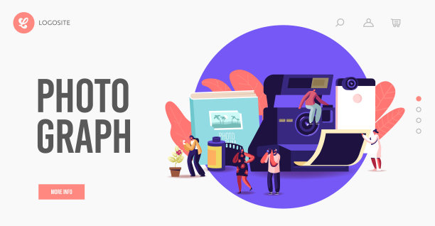 微小的摄影师在巨大的相机降落图片下载