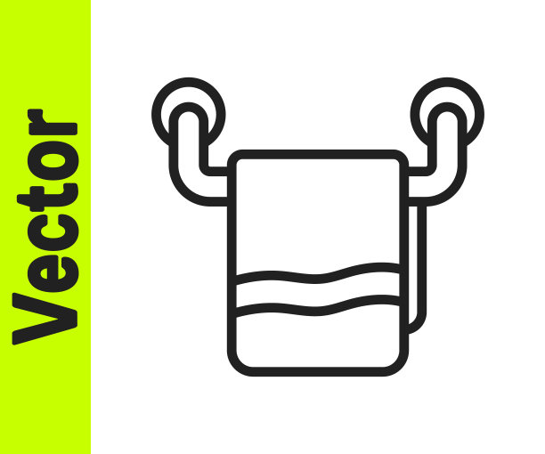 衣架图标上的黑线毛巾孤立在白色背景上。浴室毛巾图标。向量图片下载