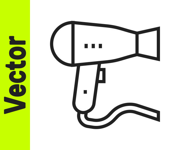 黑线吹风机图标孤立在白色背景。吹风机的迹象。头发干燥的象征。吹热空气。向量图片下载