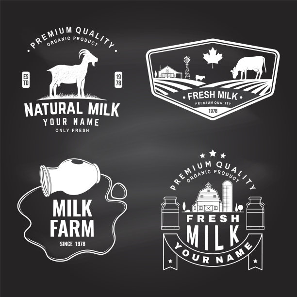 奶牛场。只有鲜奶牌，黑板上的标志。向量。排版设计与牛，山羊剪影。模板乳品和牛奶农场企业-商店，市场，包装和菜单图片下载