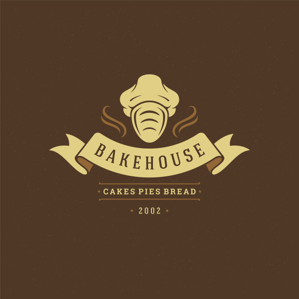 面包店徽章或标签复古矢量插图。面包或面包面包i厨师帽剪影的面包店图片下载