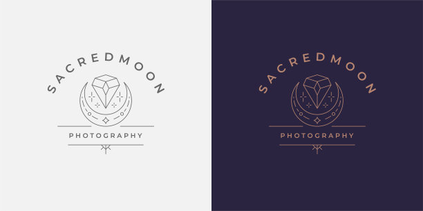 Magic moon crescent with diamond symbol emblem design template vector插图in minimal line美术风格图片下载