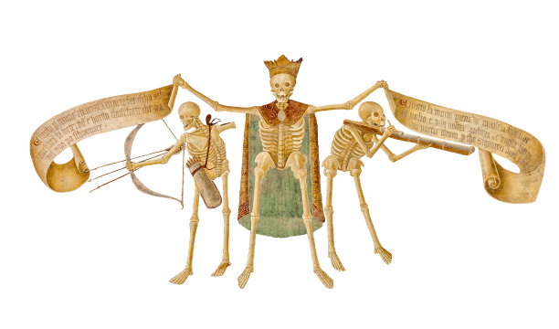 白色背景上孤立的骷髅，克鲁松，壁画，死亡之舞图片下载