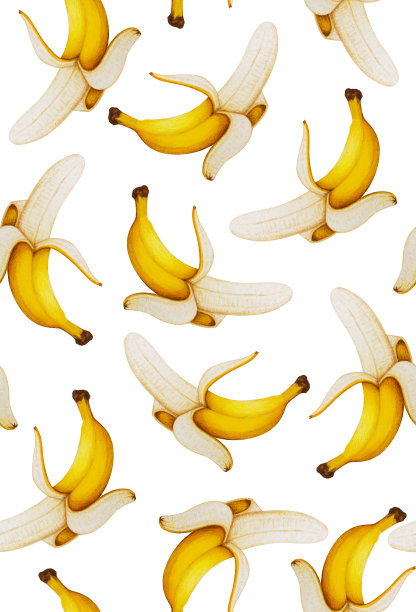 香蕉去皮无缝图案。包装纸，礼品卡，海报，横幅设计。家居装饰，现代纺织印花。插图图片下载