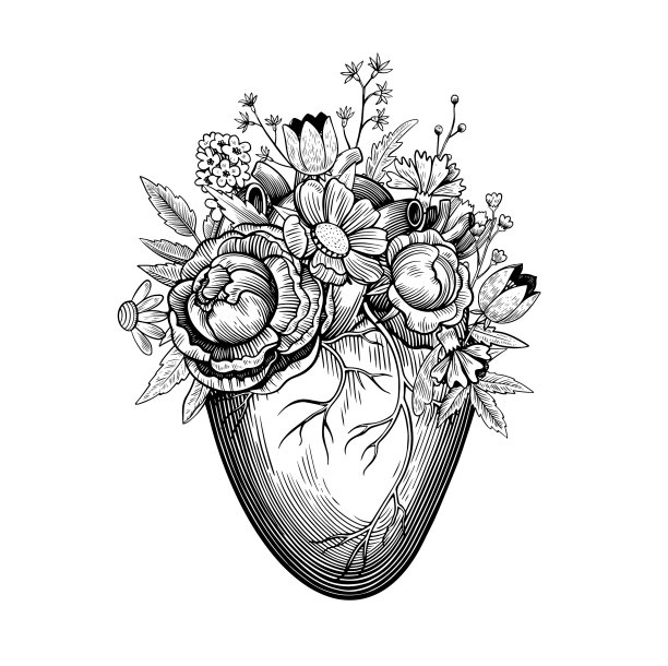 带着花朵的复古心图片下载