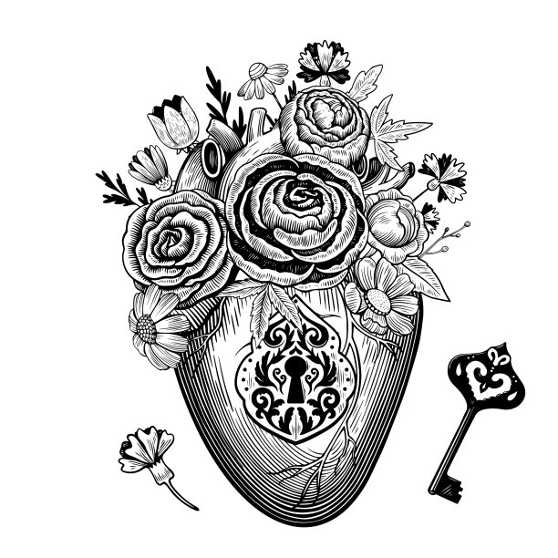 复古构图心与花复古图片下载