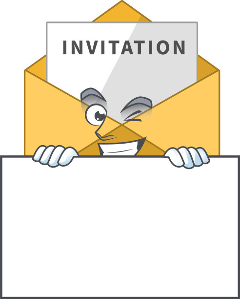 吉祥物邀请信息站在一个板子后面图片下载